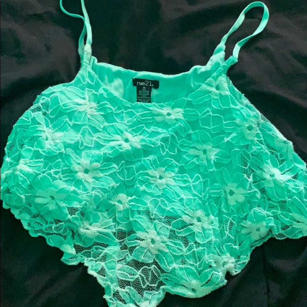 Turquoise Lace medium size crop top.